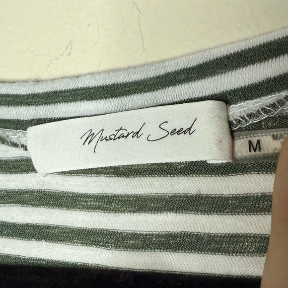 MUSTARD SEED Lagenlook Striped Olive Green Flowy Babydoll Blouse Top - Picture 4 of 6